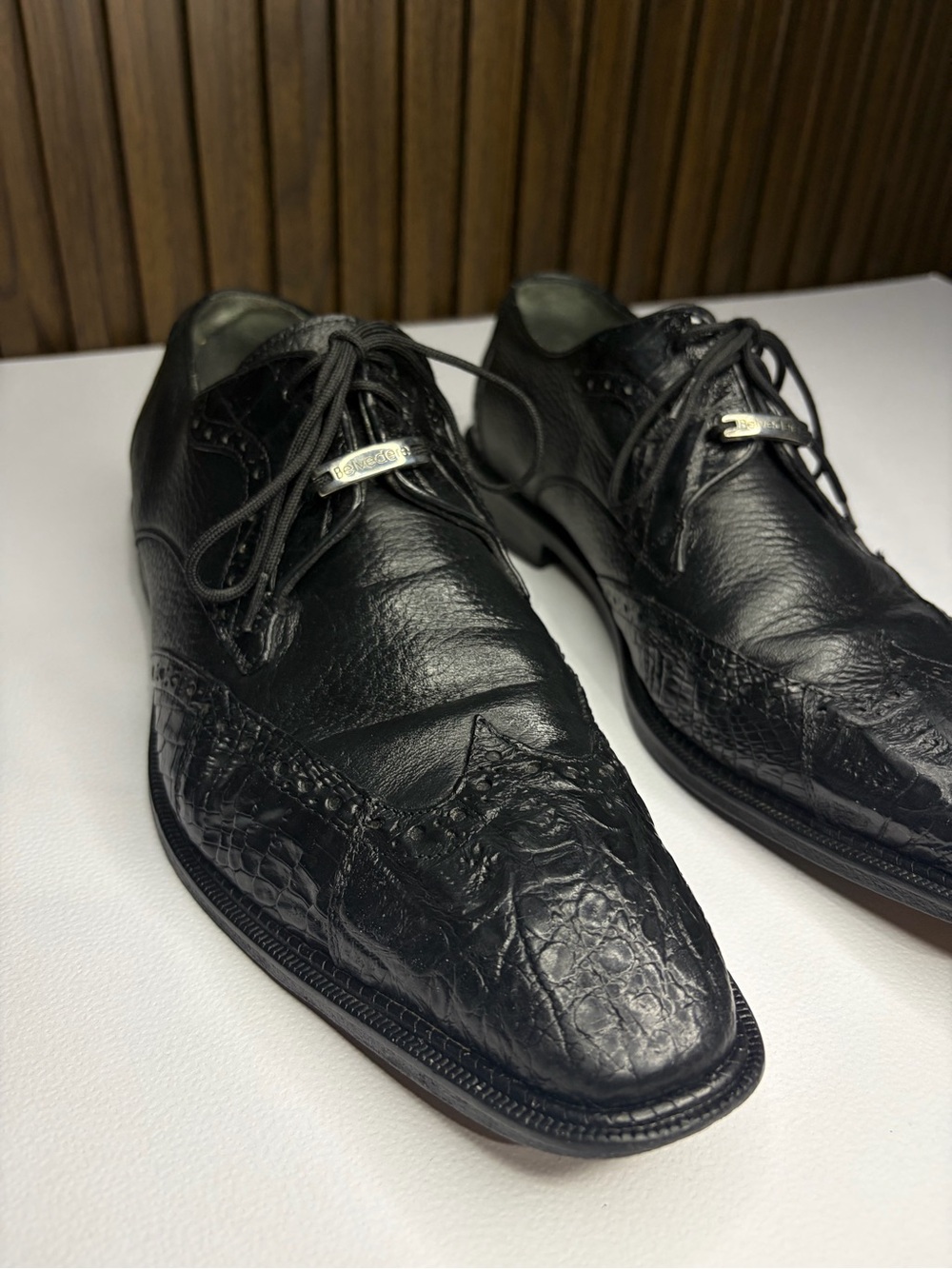 Belvedere Handcrafted Genuine Crocrodile & Leather Oxford Shoes size 8.5